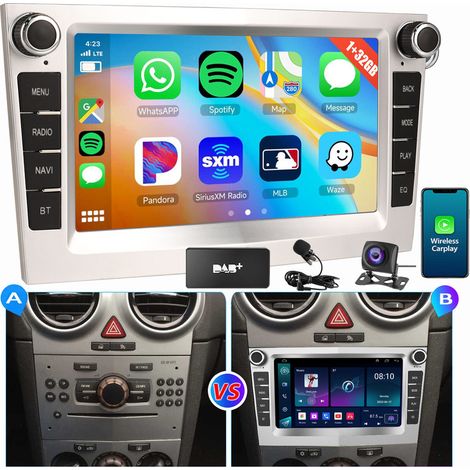 1+32G pour Opel Corsa C/D Zafira B Astra G H Vivara Combo Signum Vivaro Android 14 Autoradio Carplay Blanc+DAB+MIC+CAM