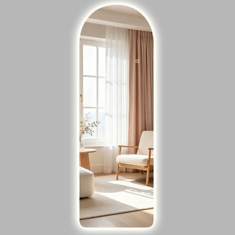 Grand miroir mural LED 120 x 40 cm, miroir arqué, intensité variable, transparent (1/5)