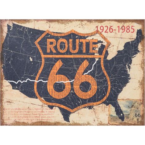 Impression ROUTE 66 '' jute brut toile antique L60xPR1,9xH45 cm