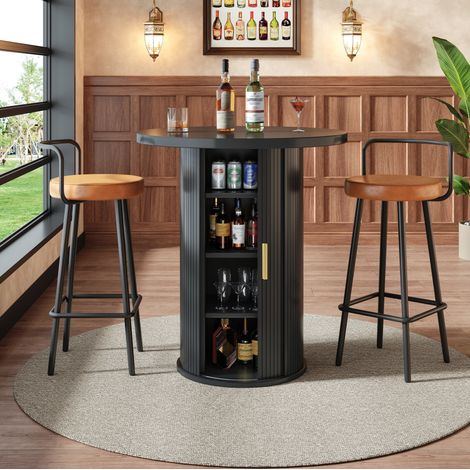 Mesa alta redonda con almacenamiento, 60x60x91,6 cm, MDF y metal, negra, OKWISH (1/5)