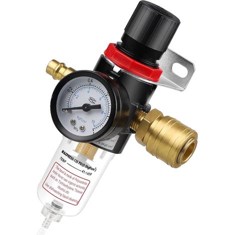 SWAWIS Régulateur de Pression d'air avec Manomètre 1/4" Filtre à Air Régulateur, Regulateur Pression Air, Protégez les Outils à air Comprimé et les Dispositifs Pneumatiques (1/5)