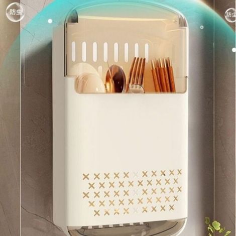 Porte-baguettes mural – Organiseur pour baguettes, fourchettes et cuillères – Rangement pour couverts de cuisine (Blanc) (1/5)
