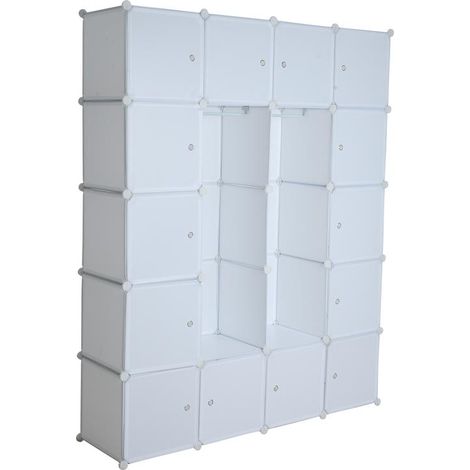 Regalsystem Würfelregal Steckregal + Kleiderstange Regal Kleiderschrank Schrank Weiß (1/5)