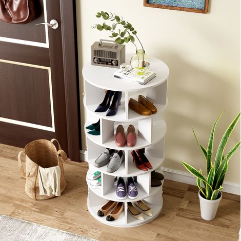 Mueble zapatero giratorio de 5 niveles blanco OKMYHOME (1/5)