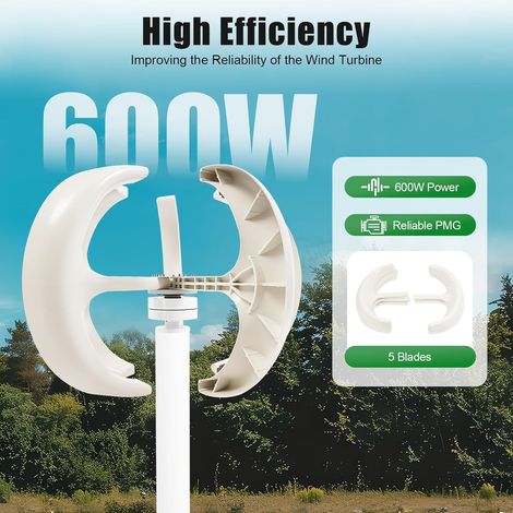 Windturbinen Generator 600W 12V Laternenförmige 5-Blatt Windkraftanlage mit IP67 Wasserdichtem Controller & Flanschplatte Umweltfreundliche Vertikale Windturbine für Heim & Bootsnutzung