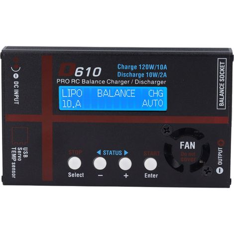 Chargeur/déchargeur d'équilibrage intelligent pour batteries lithium 120 W 10 A, compatible avec les batteries LiFe, LiHV et Li-ion 1 à 6S et NiCD/NiMH 1 à 15S (2 à 20 V, prise UE 220 V). (1/5)
