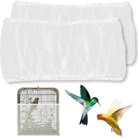 2 PCS Housse de Cage à Oiseaux,Filet de Protection Réglable pour Cage à Oiseaux,Collecteur de Graines en Nylon,Convient aux Perroquets (1/5)