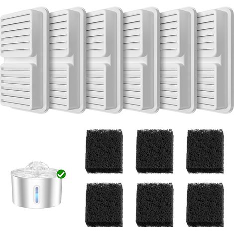 Pièces pour Fontaine à Eau pour Chat : 6 Filtres à Charbon Actif + 6 Filtres en Mousse. Conçus pour Les Fontaines à Eau pour Chats de 2,2L, Garantissant Une Eau Propre et Fraîche pour Votre Animal. (1/5)