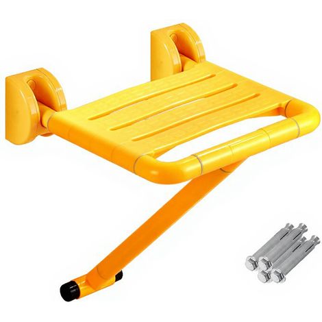 Siège de douche Peinture murale pliant sécurisé – Pieds antidérapants, barre de maintien – Frais max 150 kg – Idéal seniors, personnes âgées, femmes enceintes, enfants, petits espaces – Couleur : jaun (1/5)