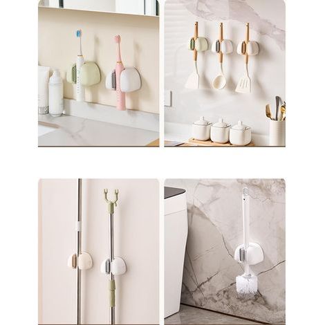 Set aus 4 Besenklammern mit stabilem Griff für optimale Ordnung im Haushalt, einem platzsparenden Besenhalter und einem Aufbewahrungsregal für Reinigungsgeräte. (1/5)
