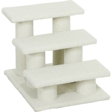 PawHut Scaletta per Cani e Gatti a 3 Scalini con Rivestimento in Peluche Beige (1/5)