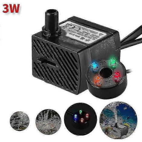 Pompe submersible puissante de 3 watts avec lumière LED et débit d'eau réglable, adaptée aux fontaines, bassins et aquariums. (1/5)