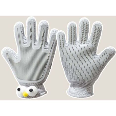 Gants 2 en 1 pour l'épilation des animaux (pour chiens, chats, chevaux et lapins) - Gants de toilettage efficaces pour chats, outils de bain et de massage (1 pièce, gris) (1/5)