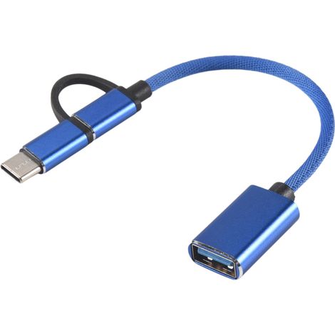 Cavo adattatore OTG USB 3.0 2 in 1 (da Type-C/Micro-USB a USB 3.0) - Blu
