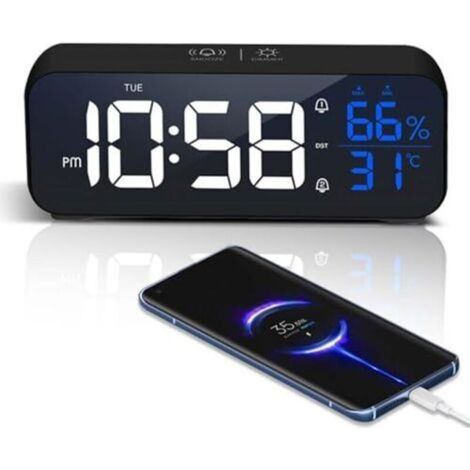 Morning Alarm Clock, LED Mirror Digital Alarm Clock with Snooze Function, Large Screen with Temperature Display, Alarm Clock, USB Powered Illuminated Alarm Clock, Alarm Clock with 12/24H (1/5)