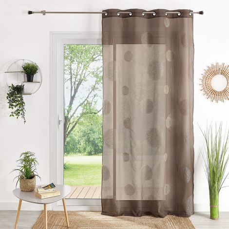 Homemaison – Voilage en étamine brodé de ronds mélés taupe 140x240 cm – 100% polyester – Œillets métal bronze – Ourlet finition 1 cm et 4 cm