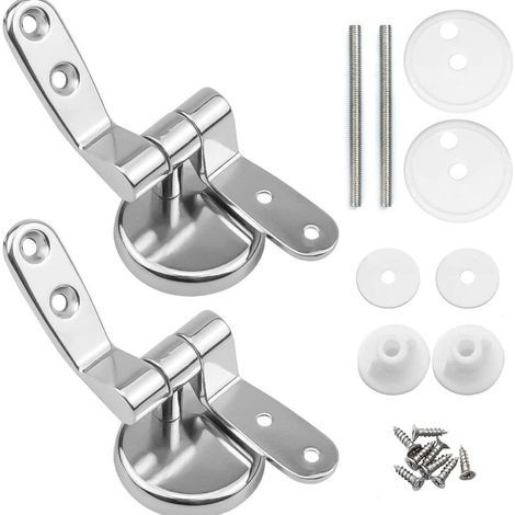 Charnière Abattant WC de Rechange, Lot de 2 Charnières de Siège de Toilette en Alliage de Zinc pour en Bois, Résine, MDF, y compris Raccords (1/5)