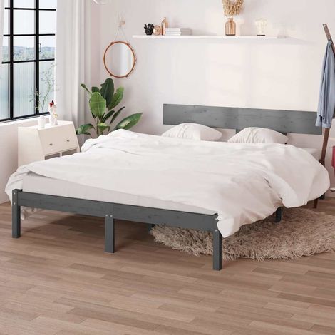 Estructura de cama doble pequeña sin colchón madera maciza gris (1/5)