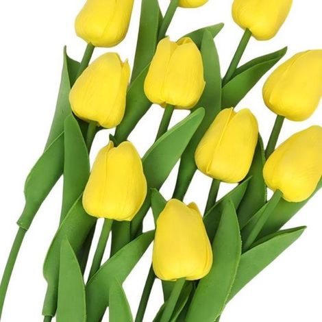 Ensemble de 9 fleurs artificielles, tulipes artificielles, décoration de table intérieure, bouquet décoratif, composition florale artificielle, motif tulipe bleue (1/5)