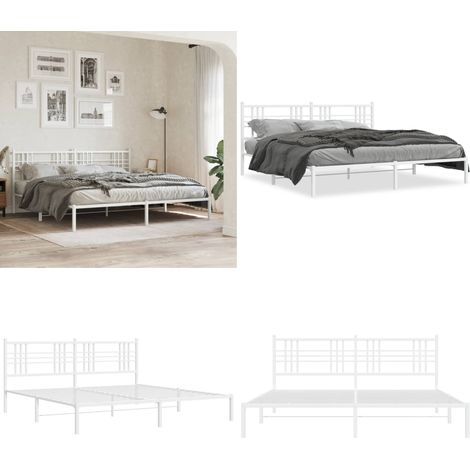 Cadre de lit métal sans matelas et tête de lit blanc 200x200 cm - Cadre De Lit - Lit Double - Lit Metal - Lit Blanc - Meuble Chambre - Home & Living (1/5)