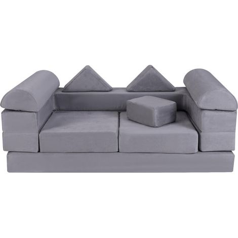 En Suédine Respirante Blocs de Motricité Mousse 9 Pièces Modulables en Canapé Lit et Tapis de Jeu Chambre d'Enfant Gris (1/5)