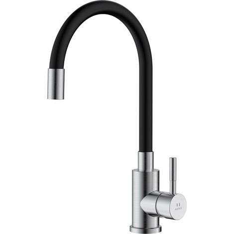 Avapax  Robinet de cuisine - Acier argenté - Bec flexible - Minimaliste - Résistant à la corrosion