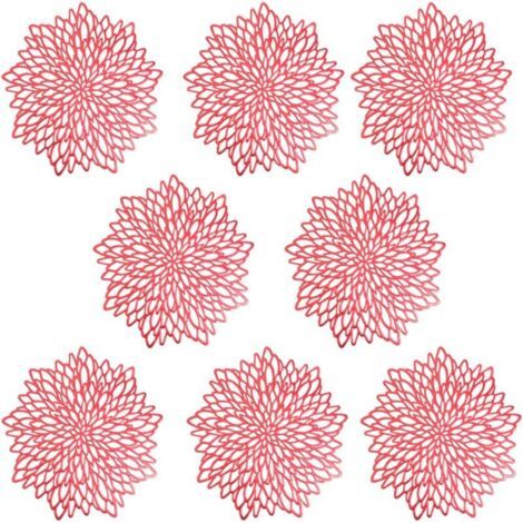 Sets de Table, PVC Lot de 8 Sets de Table Tapis de table Décor Lavables Tapis de Sous-verres Isolants Creux Résistants à la Chaleur Tapis de Table en PVC Résistant, Rouge (1/5)