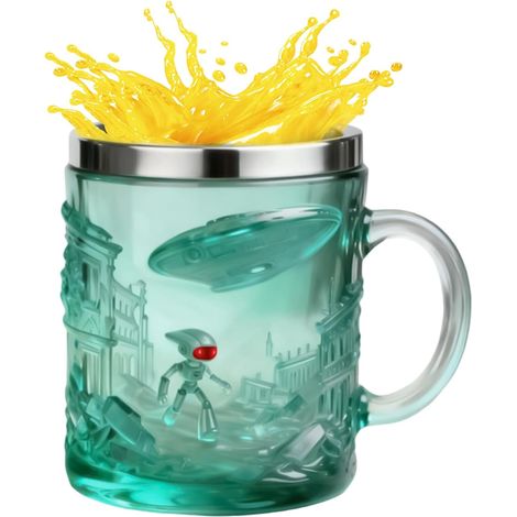 Coffee Mug – 200ml 3D Alien Embossed Beverage Container, Stainless Steel Rimmed Mug, Creative Sculpted Design for Drinks, Green
