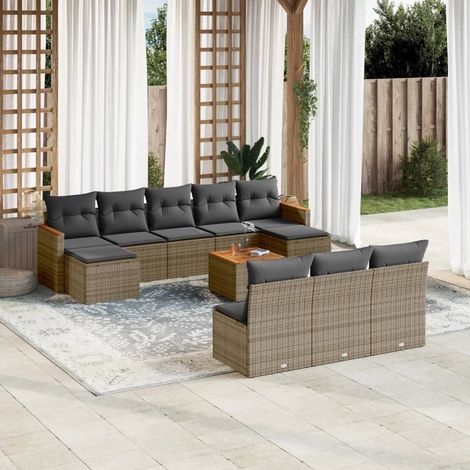 vidaXL Set Divani da Giardino 11 pz con Cuscini in Polyrattan Grigio (1/5)