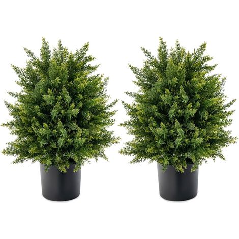 Set of 2 50cm Artificial Cedar Topiary Ball Tree Faux Shrub Brush Potted Tree