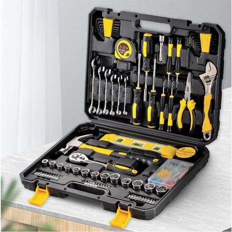 Mallette à Outils 108pcs Caisse Complète Coffre à Outils avec Clé Jeu de Tournevis de Precision Marteau Pince Réparation à Domicile (1/4)