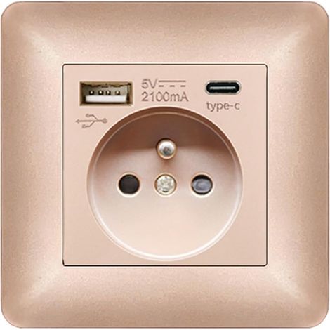 USB-Typ-C-Steckdose, Ladeanschluss, Heimnetzteil, EU-Standardstecker, AC 110–250 V, 16 A (Pink)
