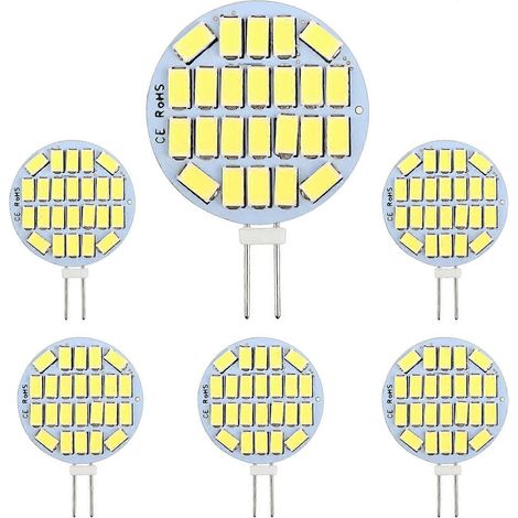 Lot de 6 ampoules LED G4 3W, AC12-24V, 300LM Blanc froid 6000K, 24x5730 SMD, équivalent ampoule halogène 30W, non dimmable, encastrées rondes (1/5)