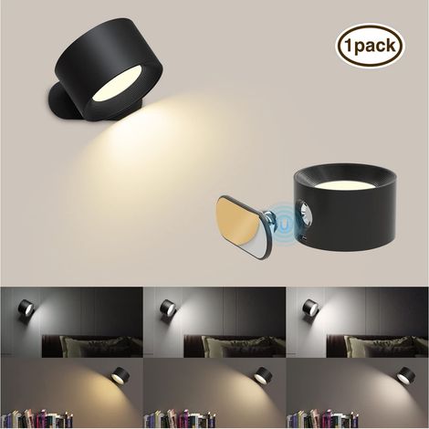 Applique Murale Intérieure LED Batterie Rechargeable Trois Températures de Couleur Contrôle Tactile et Télécommande Noire 1 pièce Noir (1/4)