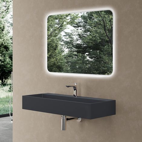doporro Lavabo da Appoggio o Sospeso Lavandino Bagno Rettangolare in Marmoresina Antracite Opaco 100x40x14 cm - Colossum6028