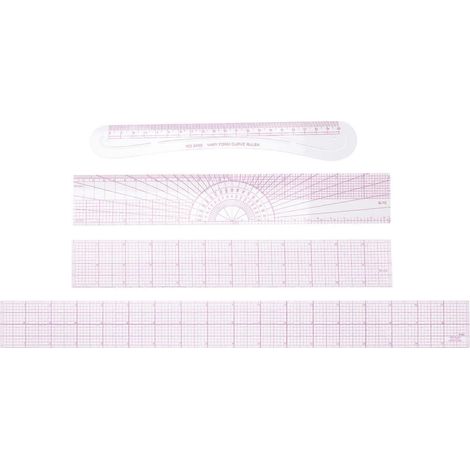 Ensemble de 4 règles de couture transparentes, règles courbes, règles de quilting, fournitures de couture-45.5x5cm-Pink (1/2)