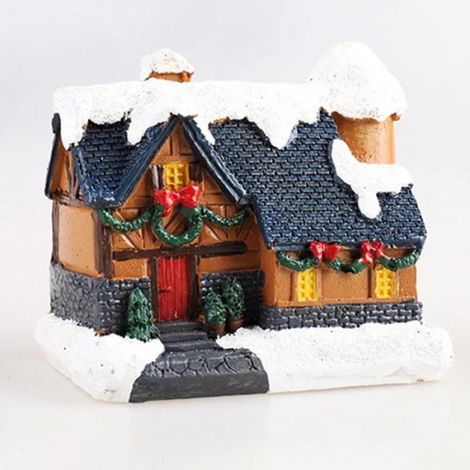Ornement De Noel - Maison Miniature En Resine Avec Eclairage A Piles - Decoration Festive Interieure - Lot De 9 Pieces (1/4)