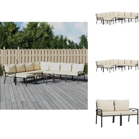 Salon de jardin 9 pcs avec coussins sable acier - Ensemble Salon De Jardin - Mobilier De Jardin - Salon De Jardin Extérieur - Meubles De Jardin - Set Salon De Jardin (1/5)