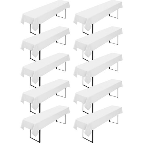 Lot de 10 nappes de table de bière 100x250cm Blanc, lavables, pour largeur de table 50-70cm