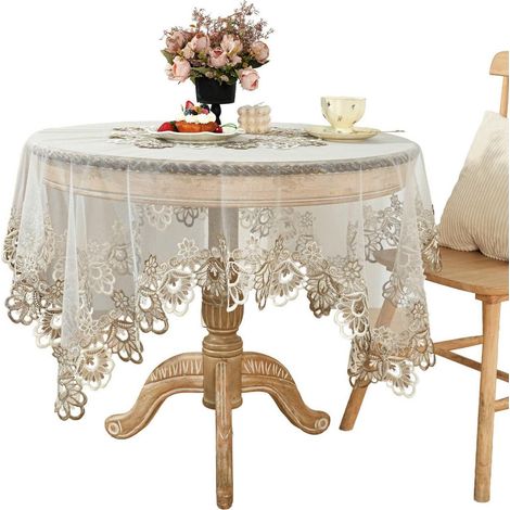 Nappe en dentelle carrée 110 cm, brodée, transparente, décoration vintage pour table basse