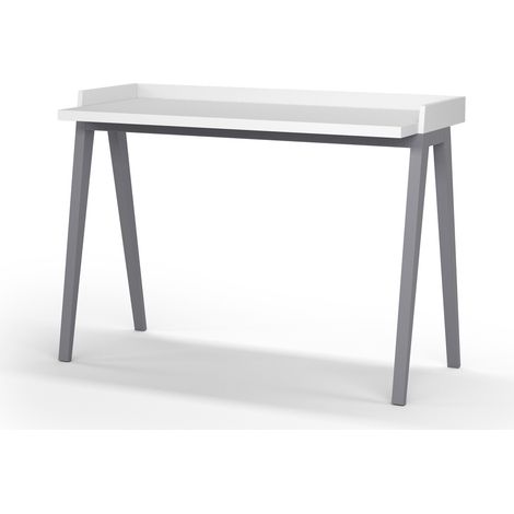 Bureau, modèle BERLIN, en mélamine blanc et pieds en hêtre massif. Blanc-Gris (1/4)