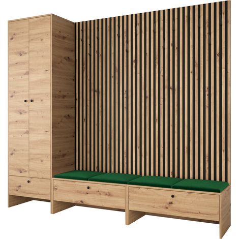 Meuble d'entrée Donio VI, Chêne Artisan + Manila 35, 206x230x44cm, Tissu, Stratifié, À poser