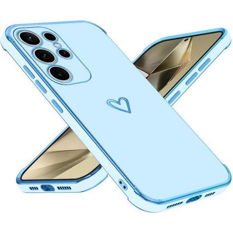 Handyhülle für Samsung Galaxy S24 Ultra mit Herzmuster, galvanisiert, stoßfest, blau (1/5)