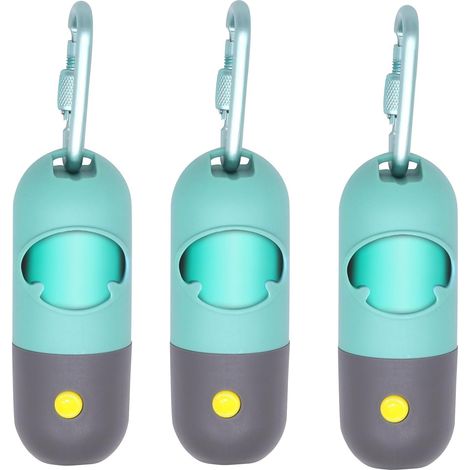 Distributeur de sacs à déjections canines avec lampe torche LED Distributeur de sacs à déjections canines mignon pour laisse Porte-sacs poubelle pour voiture Mousqueton inclus, piles bouton LR44 in (1/5)