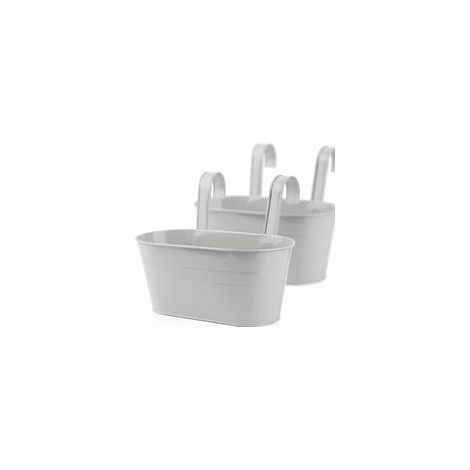 2 vasi da fiori sospesi in metallo con doppio gancio rimovibile, vaso per piante sospeso con foro di drenaggio per giardino, balcone, terrazzo, decorazione per interni o esterni, grigio