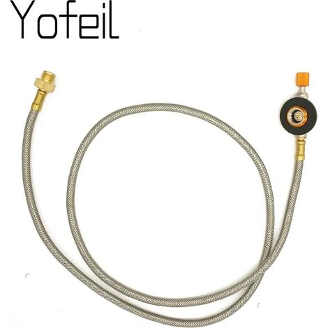 Tuyau d'extension de gaz de cuisson extérieur de 100 cm avec vanne de raccordement pour réchauds de camping portables. (1/4)