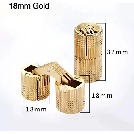 Charnières cylindriques invisibles en laiton (18 mm, dorées) pour meubles et portes. (1/5)