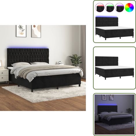 Sommier à lattes de lit matelas et LED Noir 160x200 cm Velours - Lit Plateforme - Lit Design - Lit Capitonné - Lit Velours - Tête De Lit Ajustable (1/5)