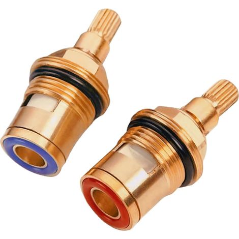 2Pcs Cartouche Mitigeur Céramique, Laiton, Anticorrosion, Universelle, Cuisine/Salle de Bain (1 Bleu + 1 Rouge)