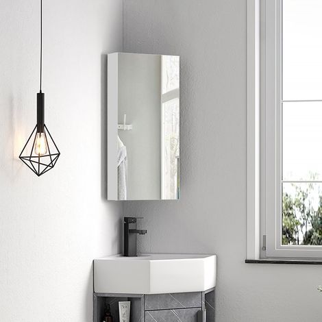 Corner Bathroom Cabinet Wall Mounted Storage Corner Shelf with Mirror Wooden Toilet Mirrored Cabinet for Bedroom Living Room Bathroom (1/5)